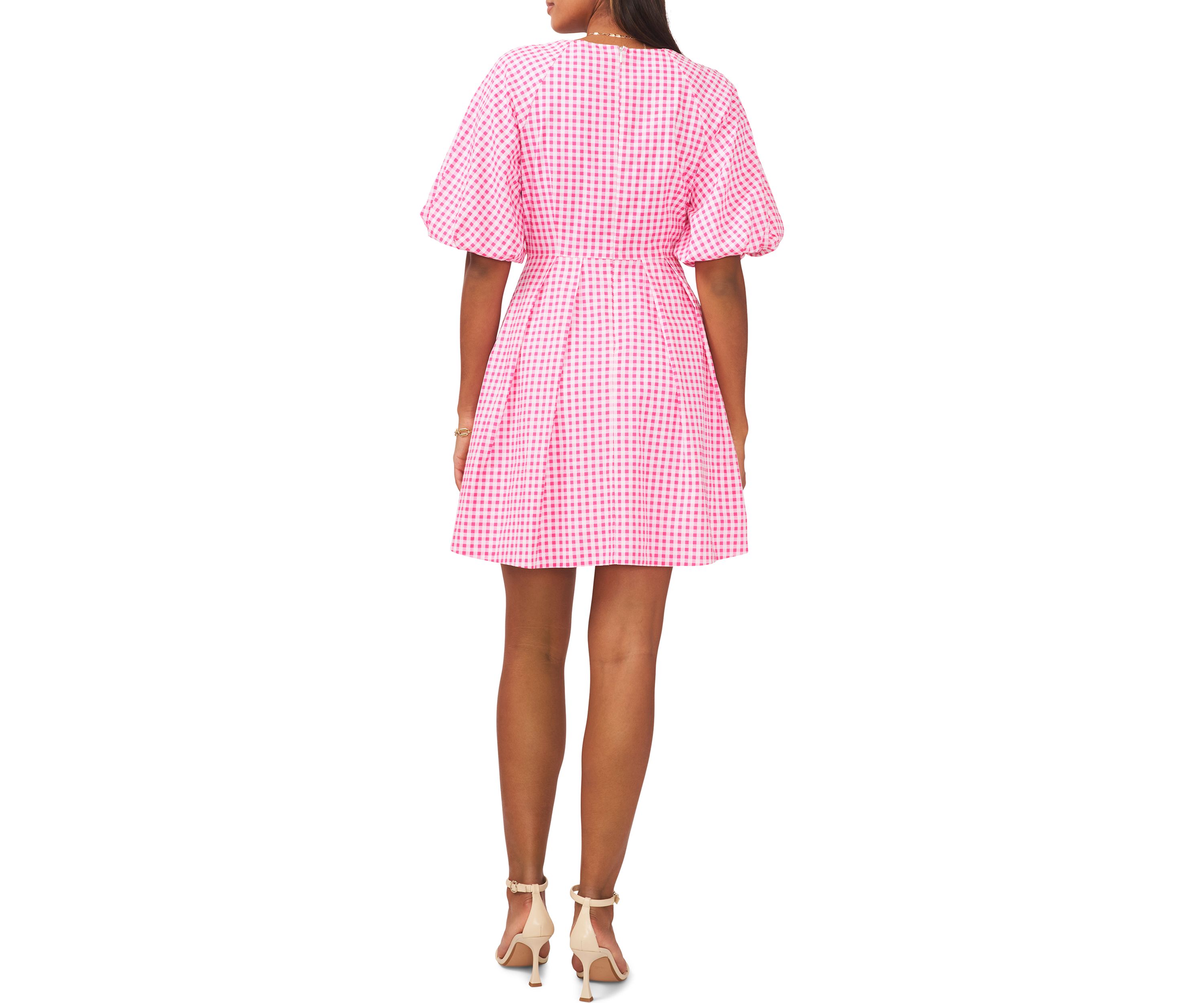 Womens Bubble Sleeve Tiered Printed Dress
