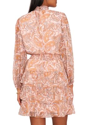 Women's Blouson Sleeve Smocked Waist Paisley Dress