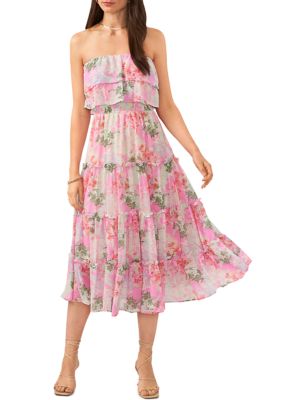 Women's Strapless Smocked Tiered Maxi Dress