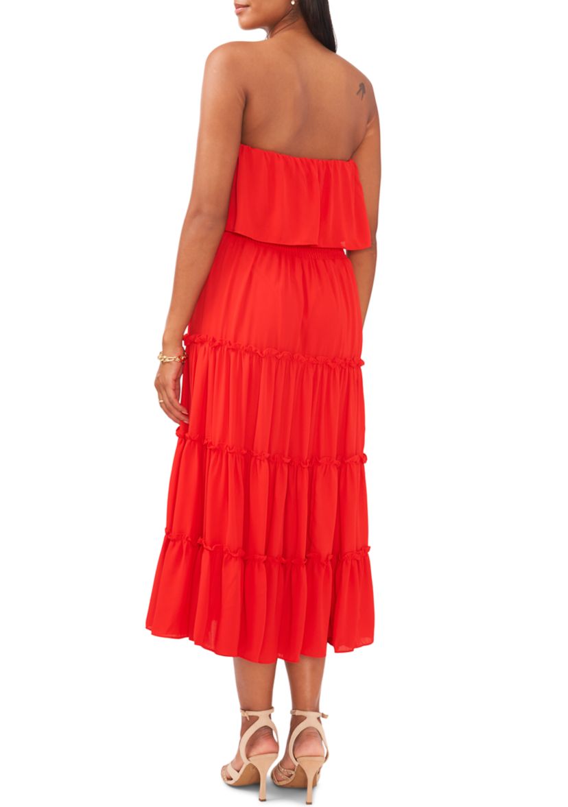 Womens Strapless Smocked Waist Tiered Dress