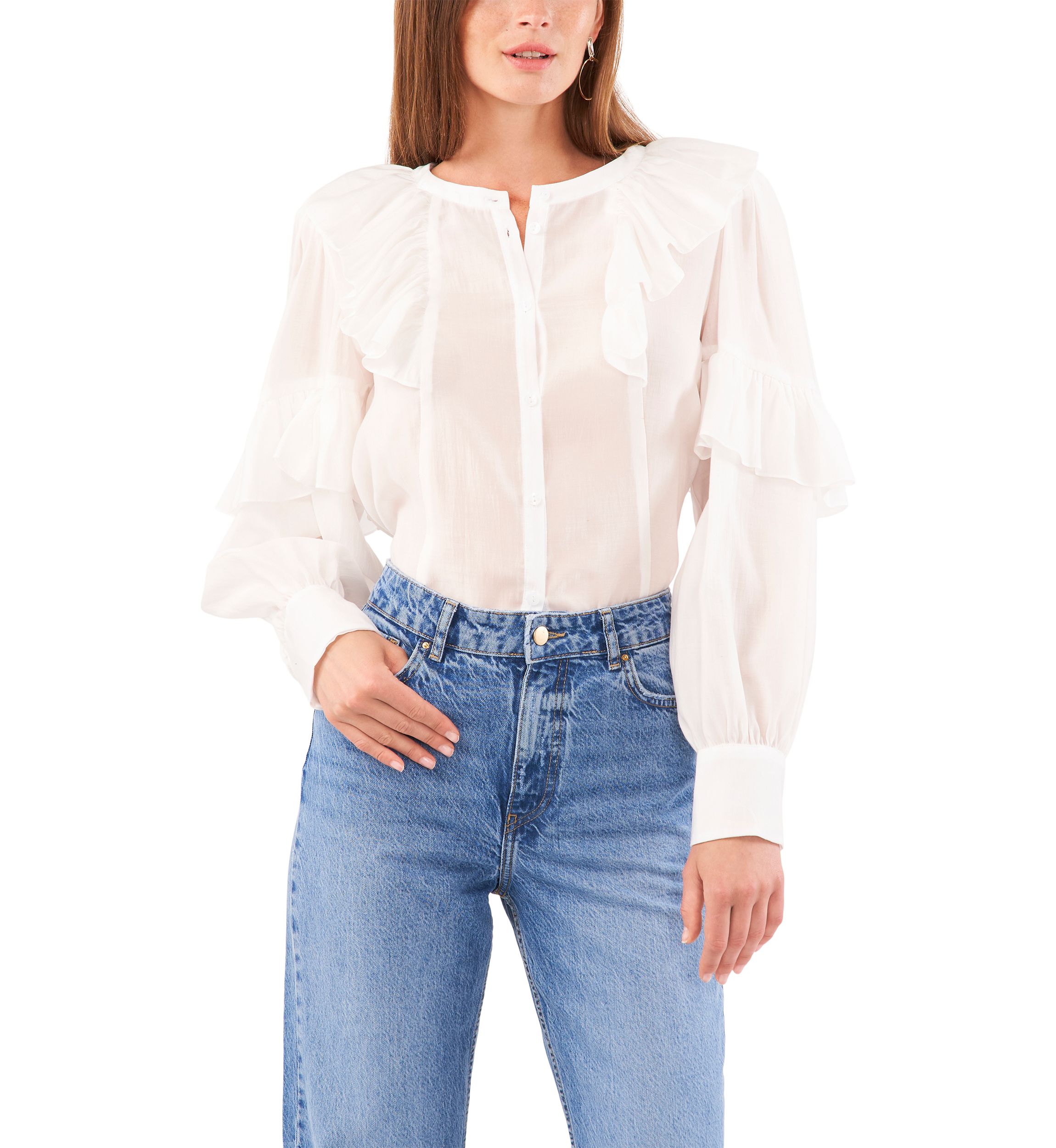 Womens Wide Ruffle Neck Blouse