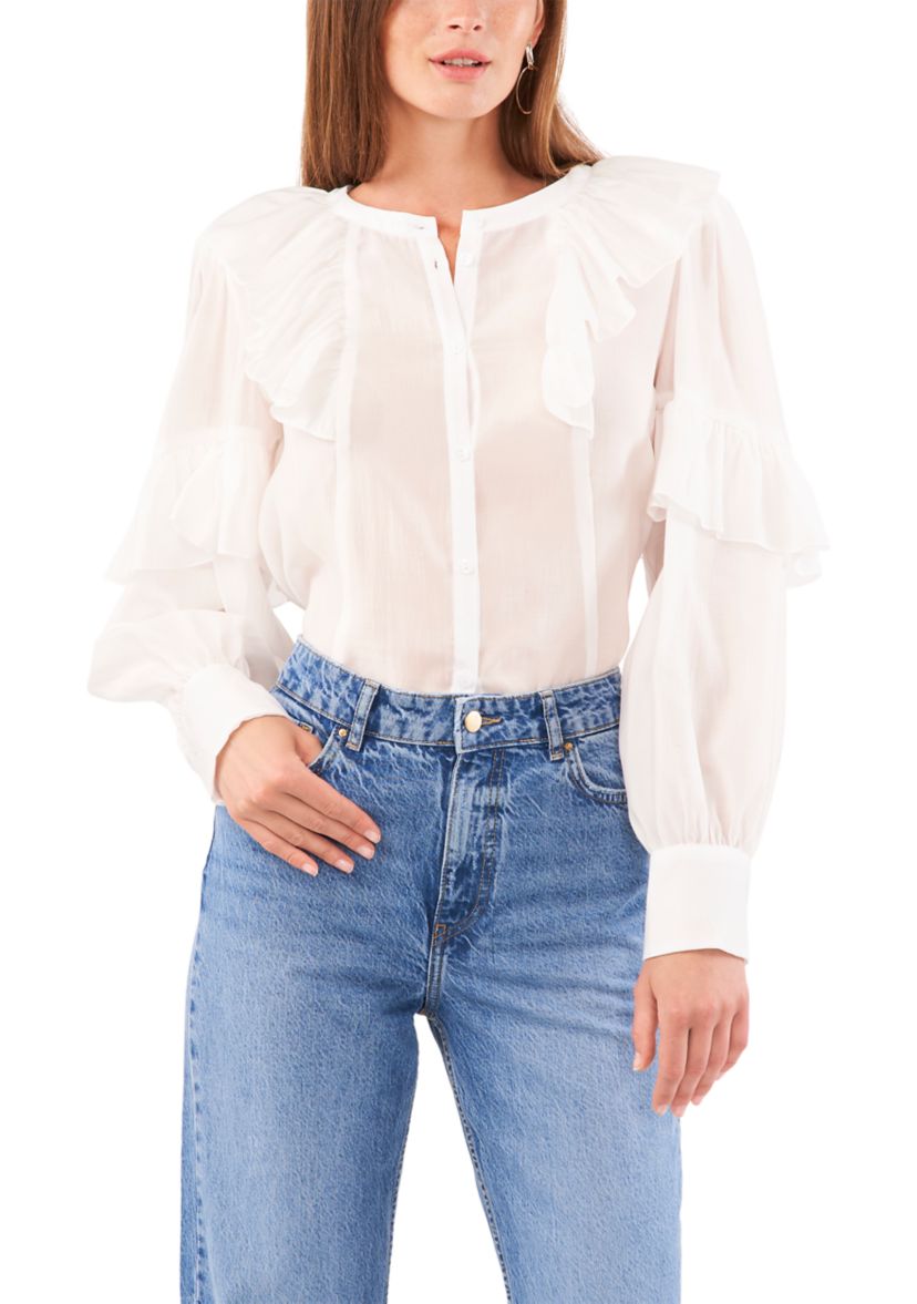 Womens Wide Ruffle Neck Blouse