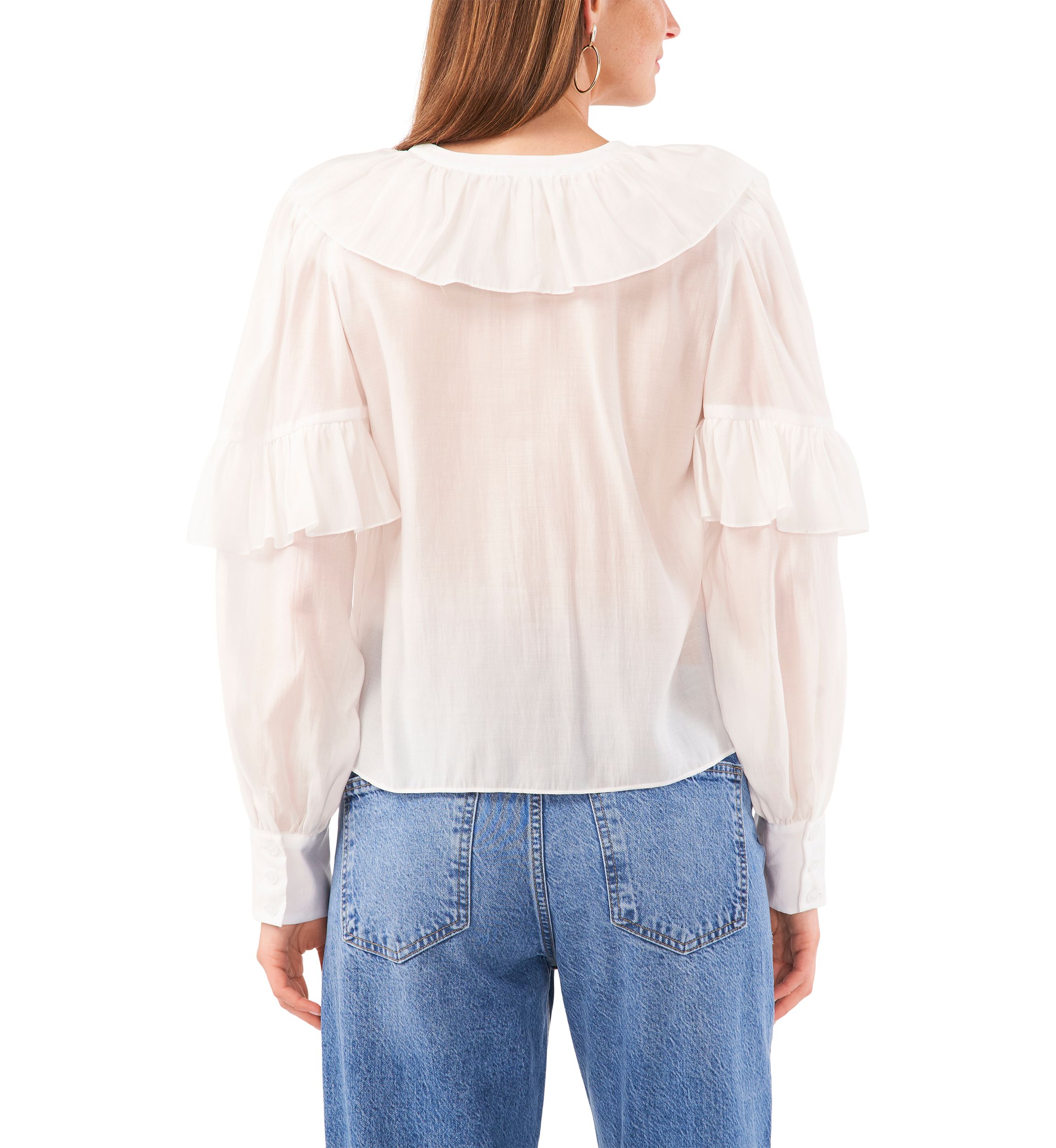 Womens Wide Ruffle Neck Blouse