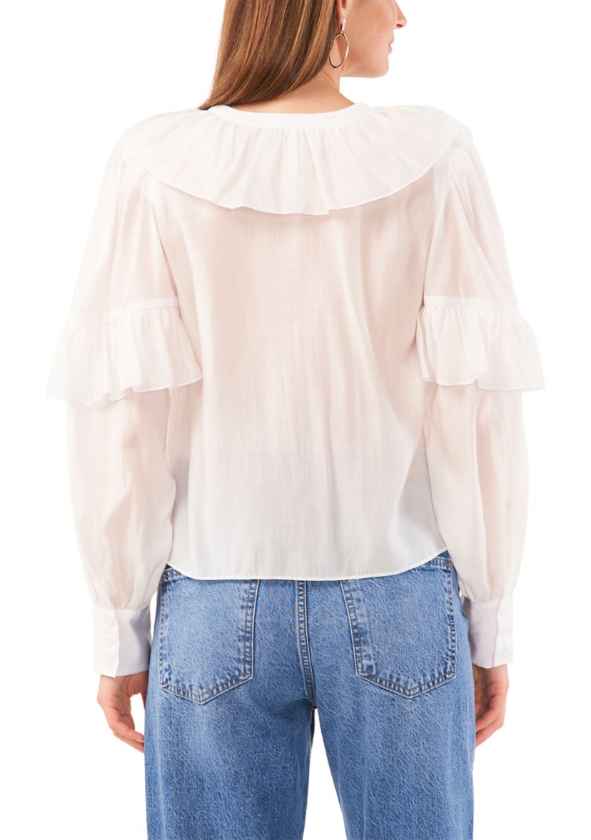 Womens Wide Ruffle Neck Blouse
