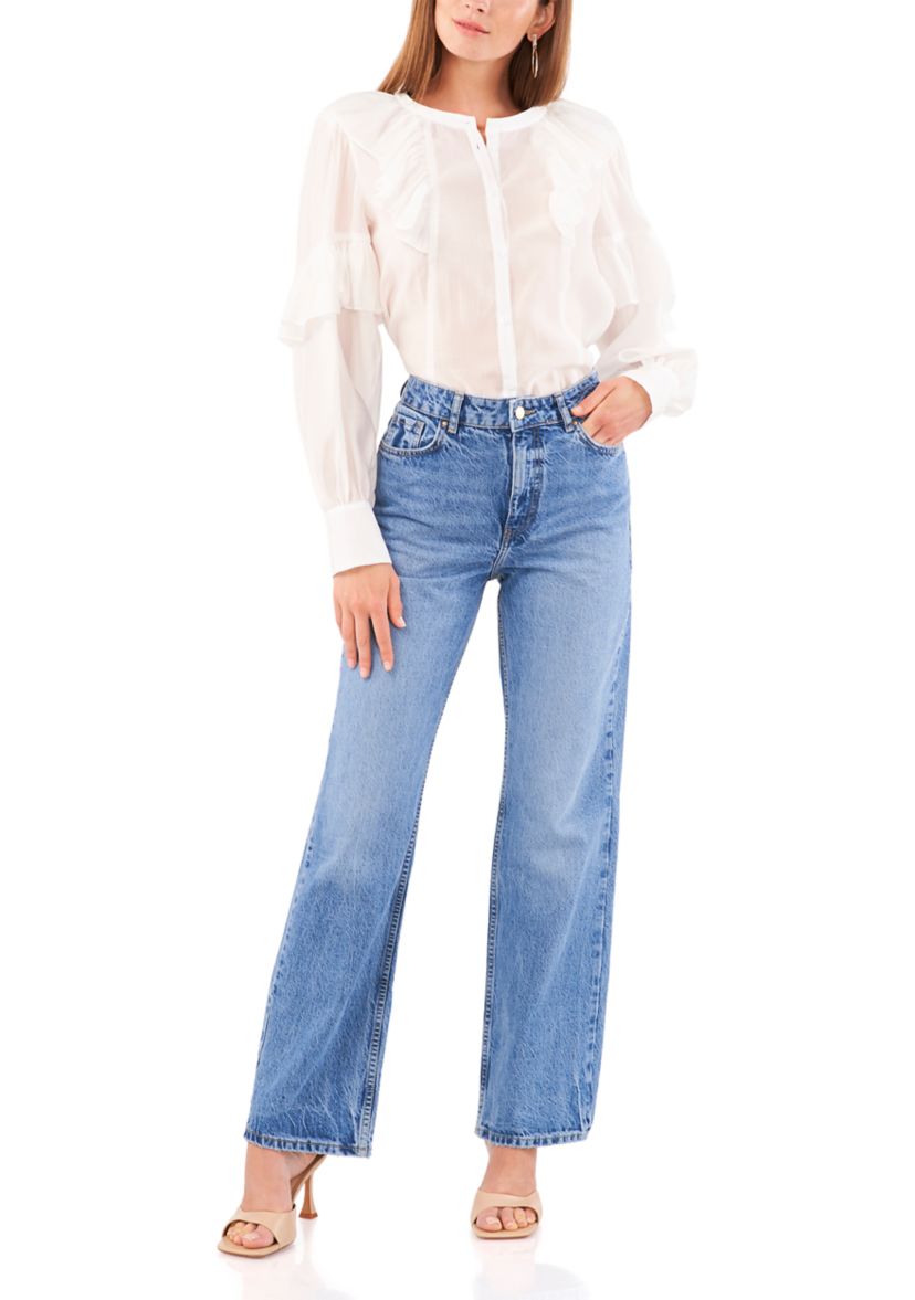 Womens Wide Ruffle Neck Blouse
