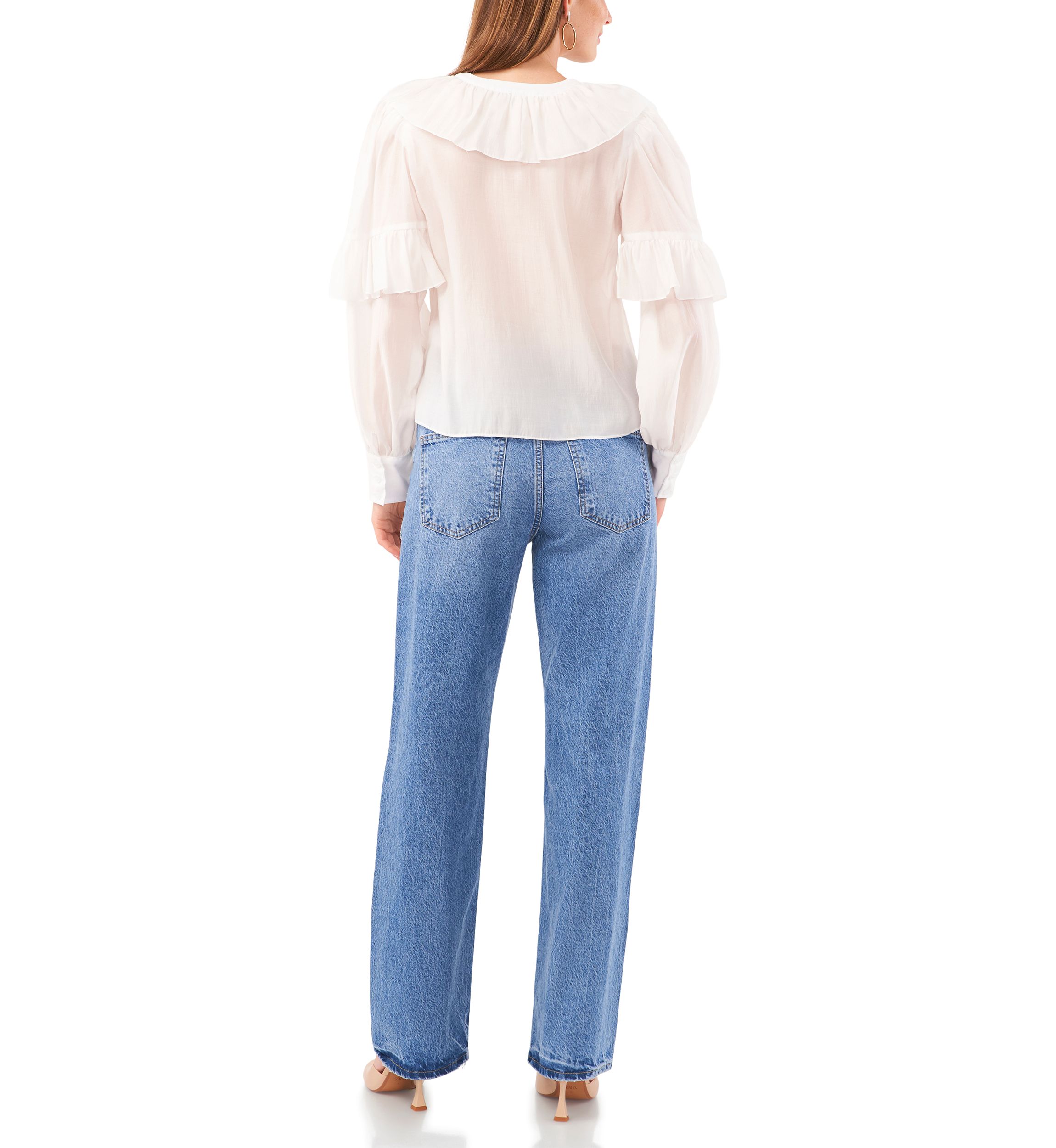 Womens Wide Ruffle Neck Blouse
