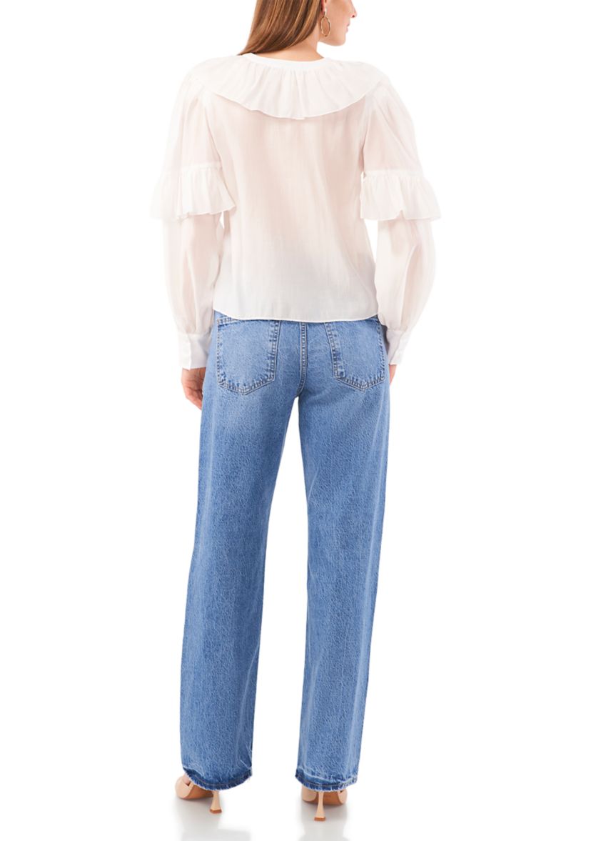 Womens Wide Ruffle Neck Blouse