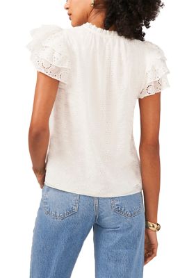 Women's Flutter Sleeve Eyelet Top