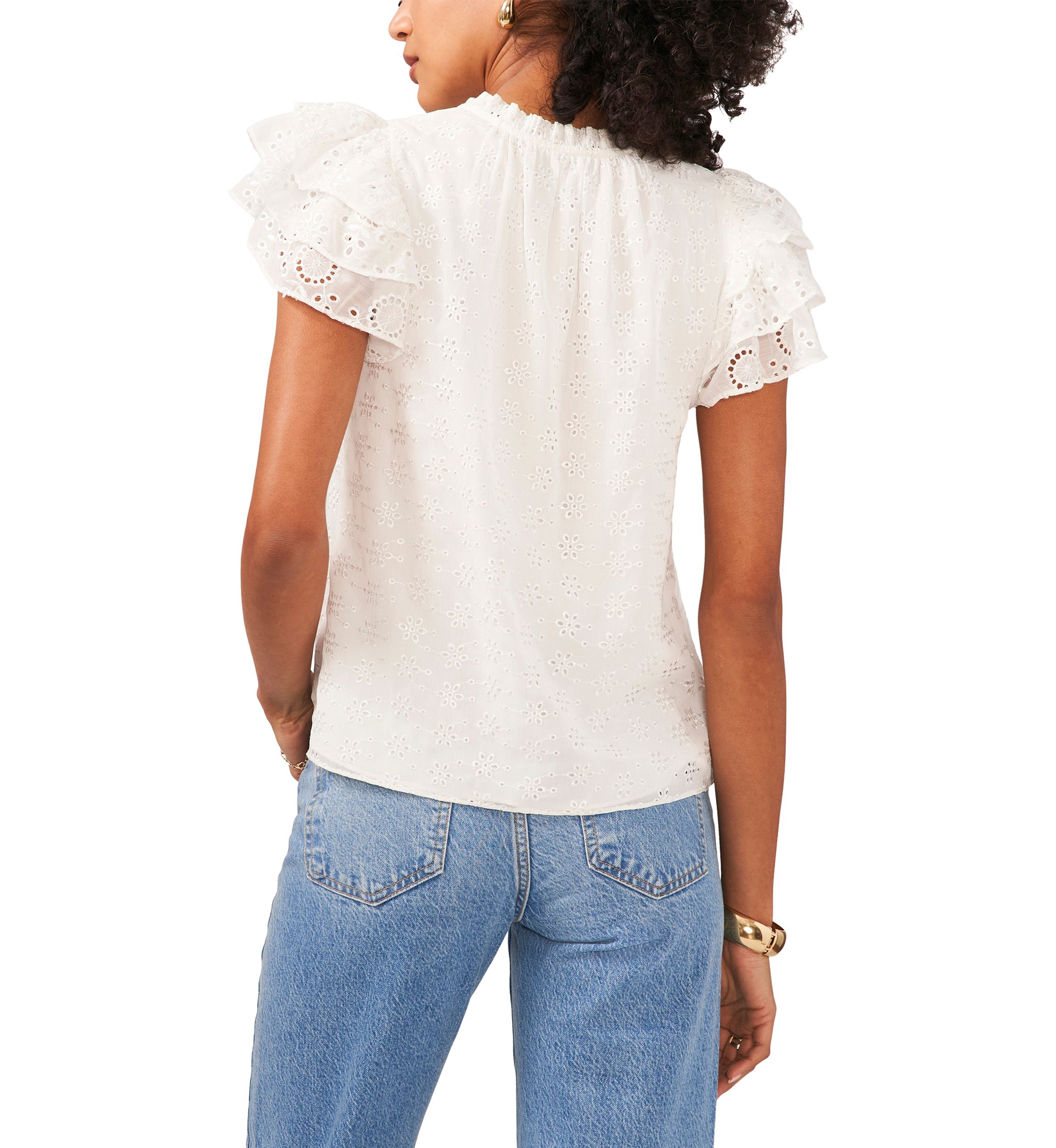 Womens Flutter Sleeve Eyelet Top 