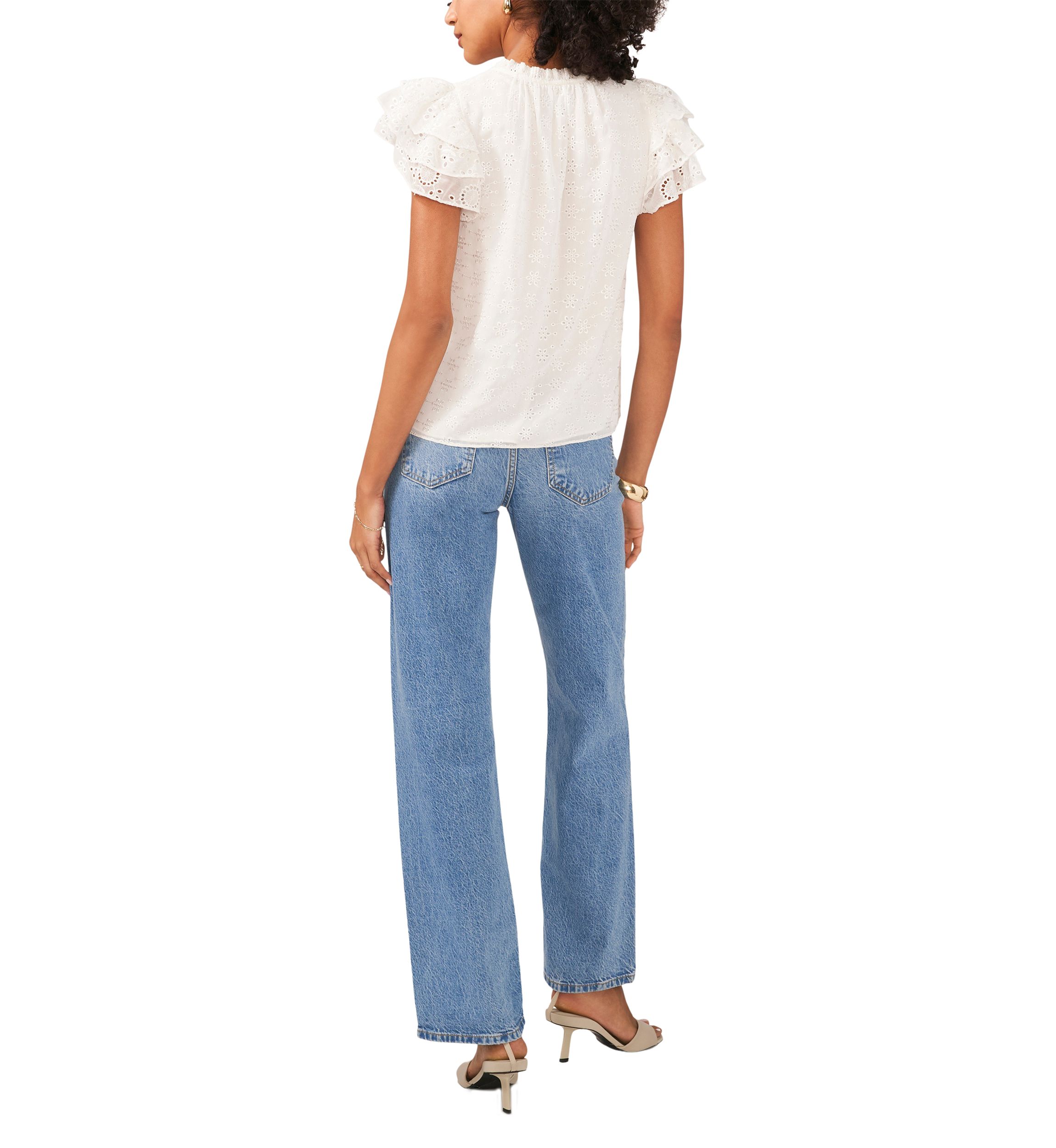 Womens Flutter Sleeve Eyelet Top 