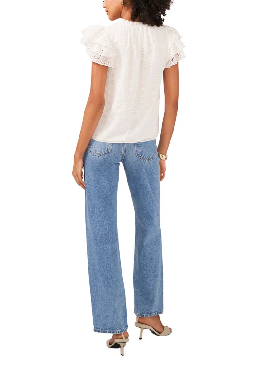 Womens Flutter Sleeve Eyelet Top 