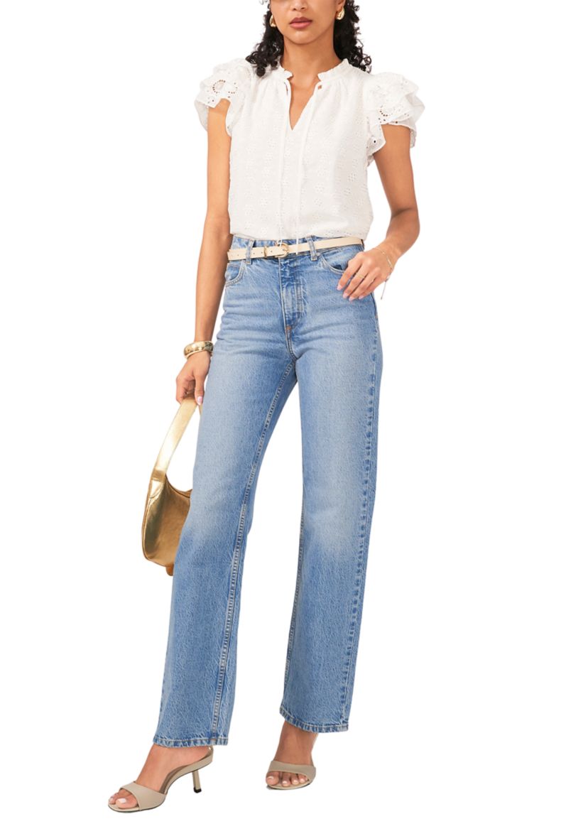 Womens Flutter Sleeve Eyelet Top 