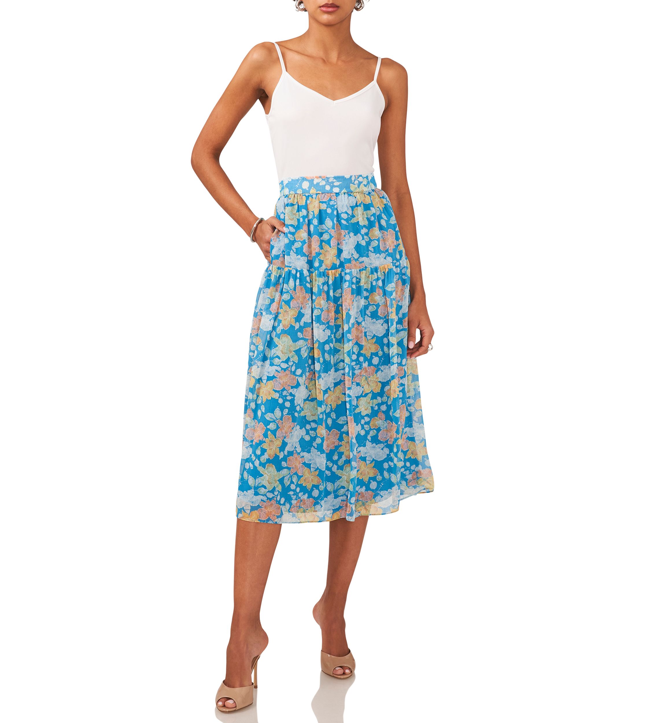 Womens Midi Skirt with Yoke Seam