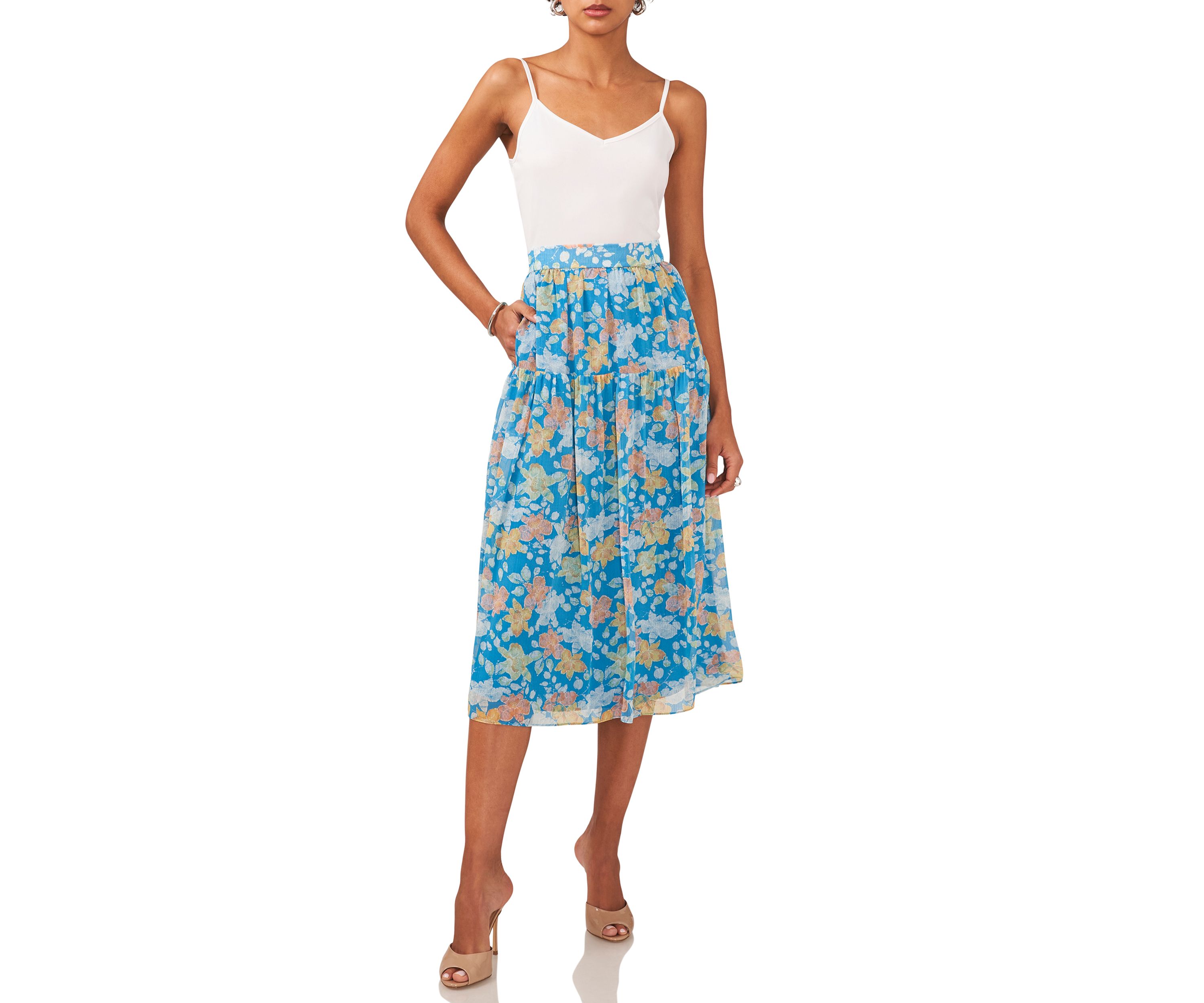 Womens Midi Skirt with Yoke Seam