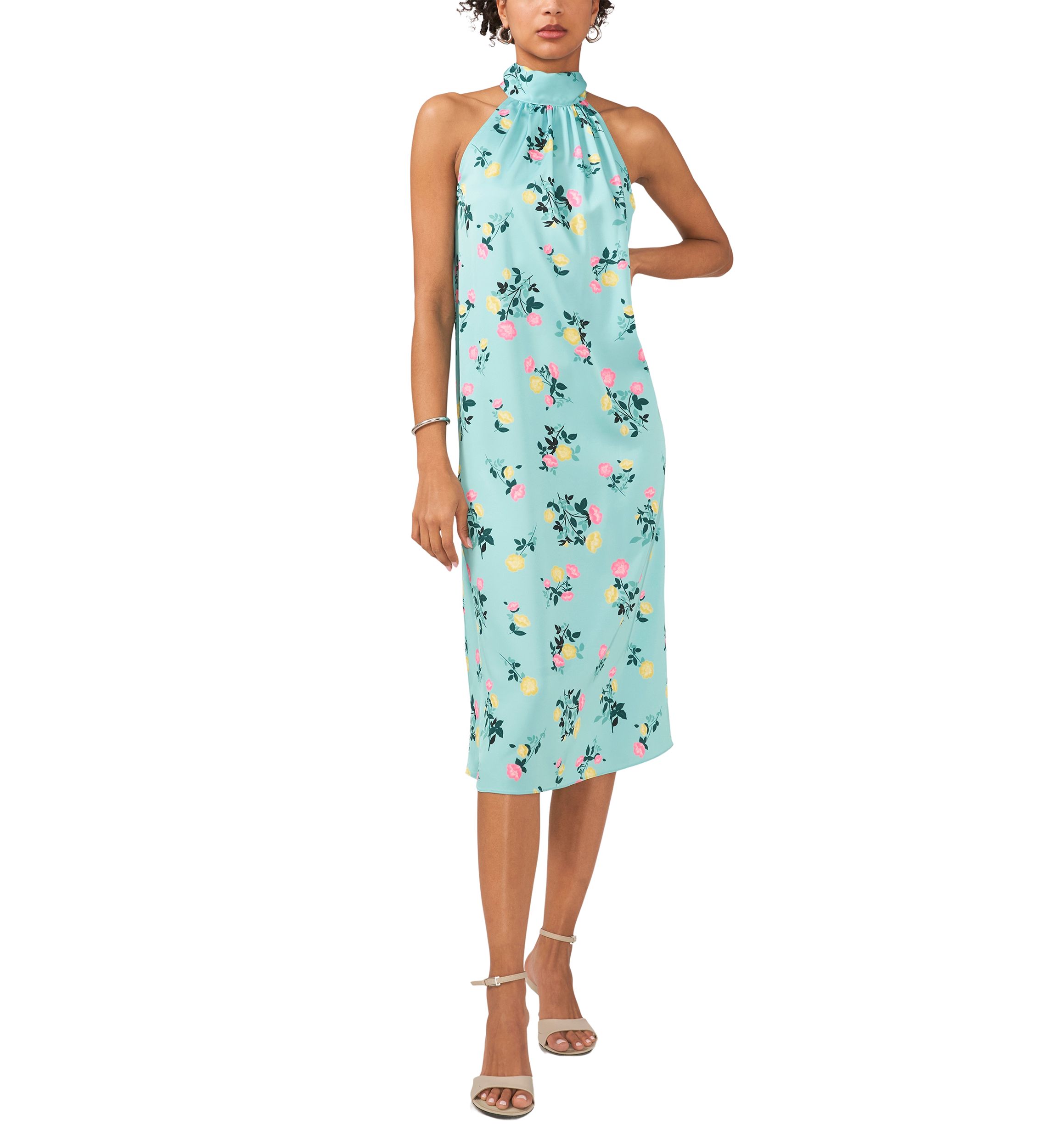 Womens Halter Neck Printed Midi Dress