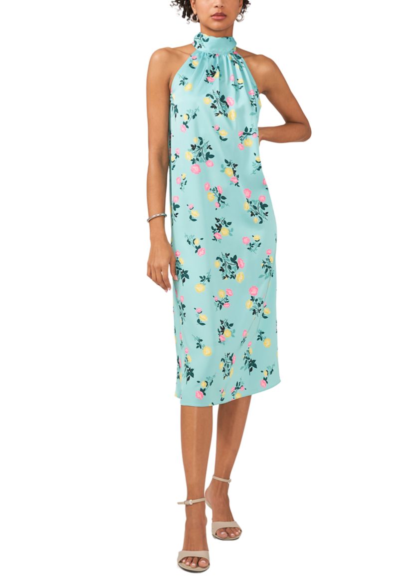 Womens Halter Neck Printed Midi Dress