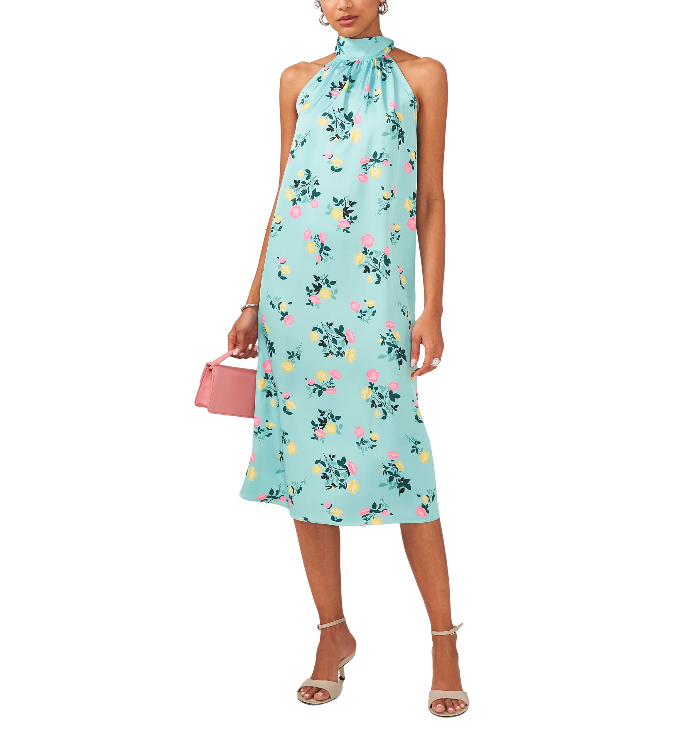 Womens Halter Neck Printed Midi Dress