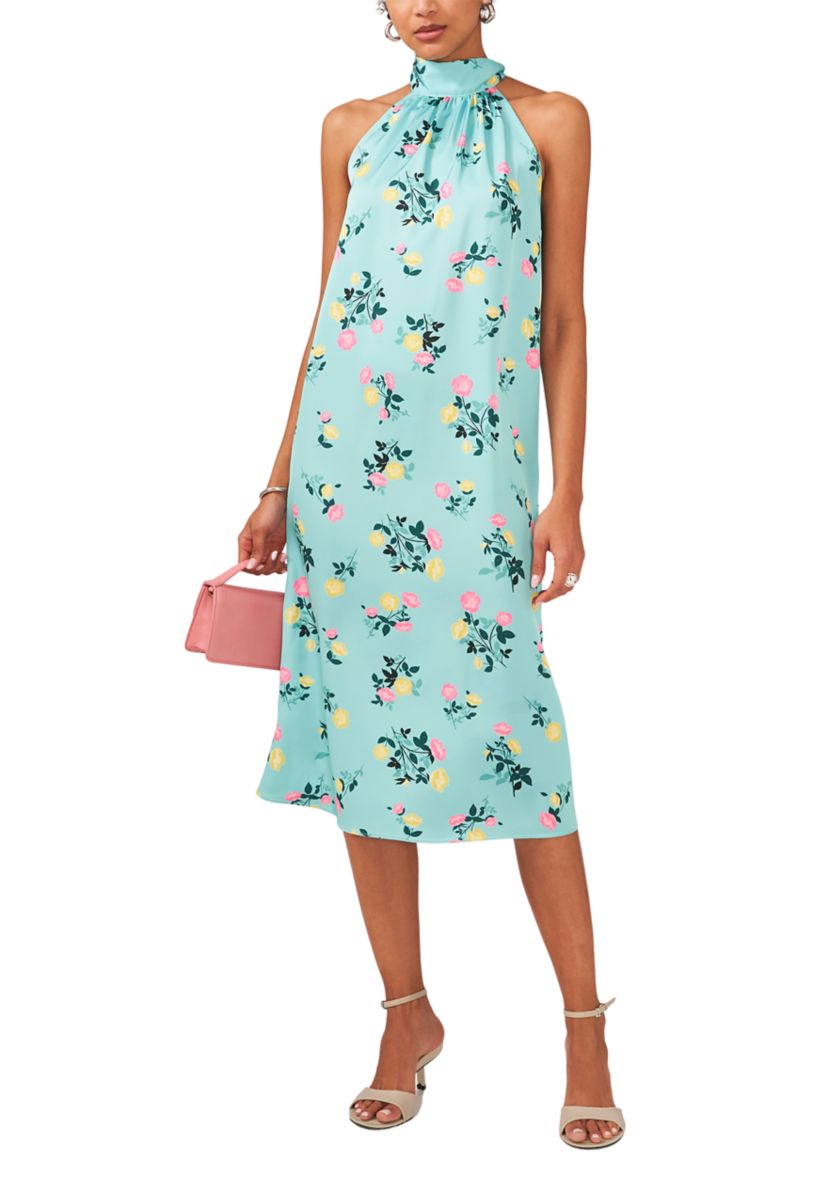Womens Halter Neck Printed Midi Dress