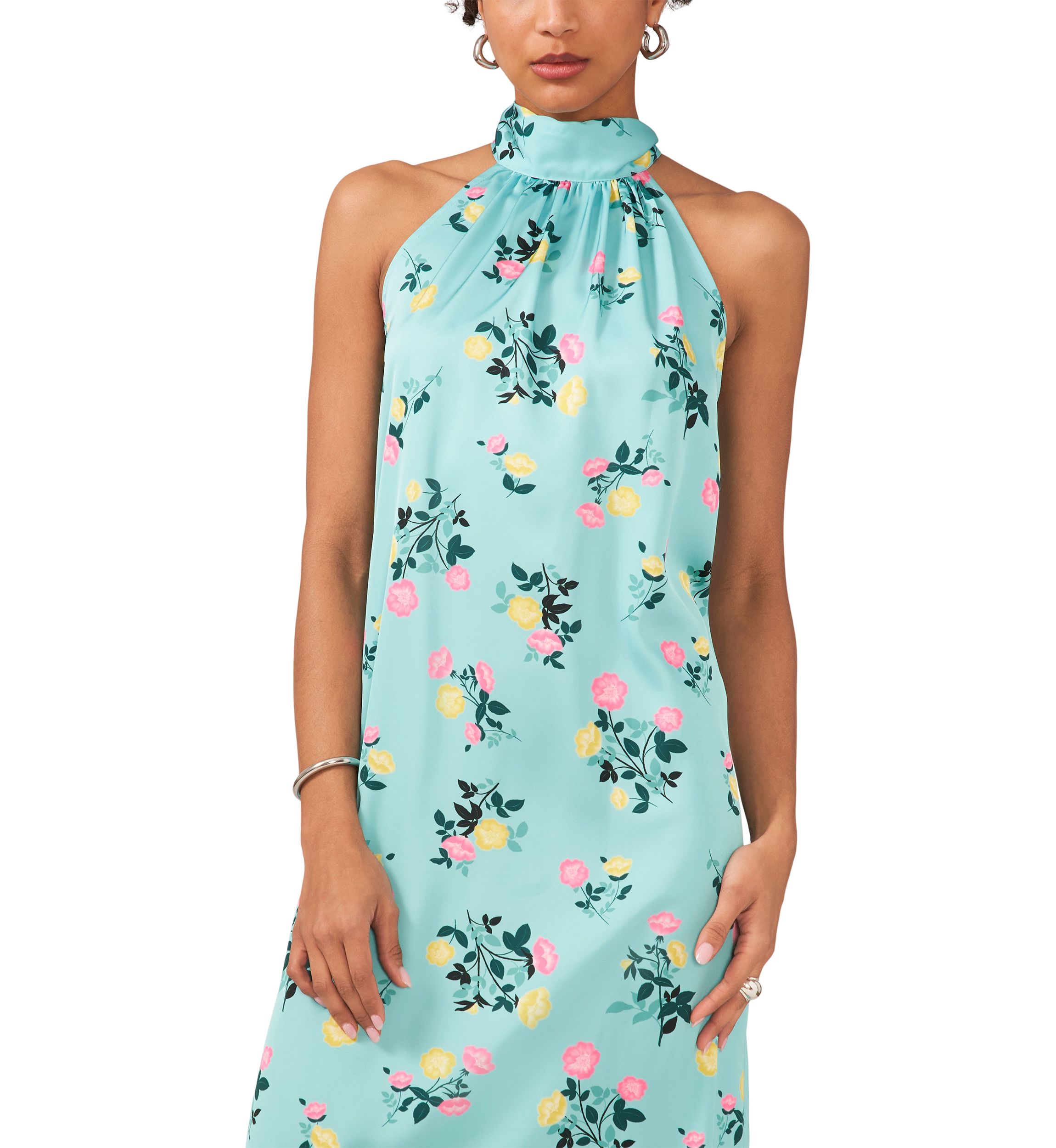 Womens Halter Neck Printed Midi Dress