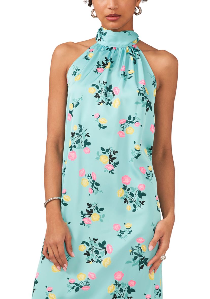 Womens Halter Neck Printed Midi Dress
