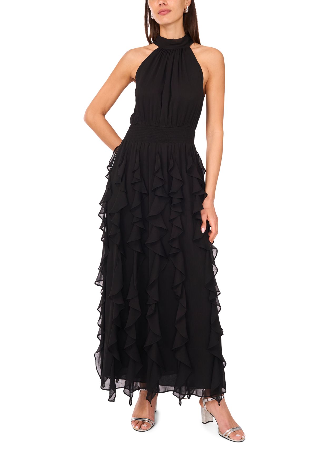 Womens Flounce Cascading Maxi Dress