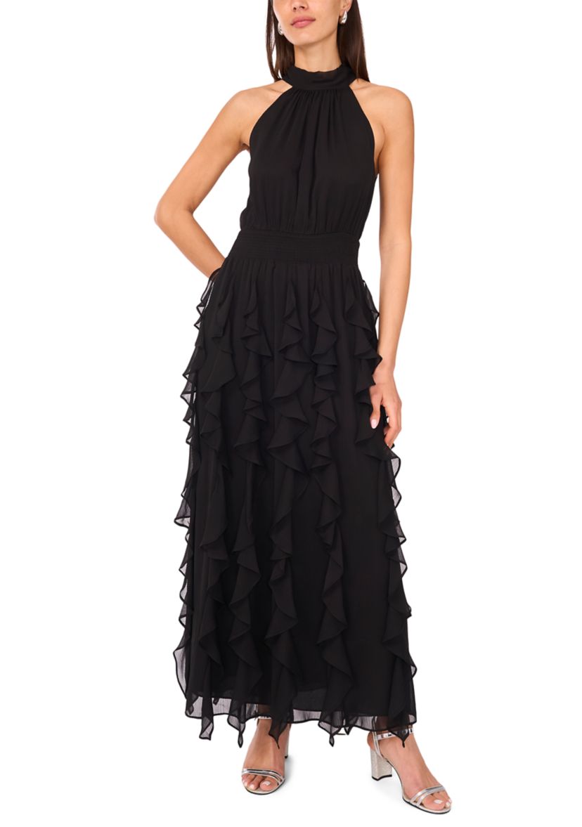 Womens Flounce Cascading Maxi Dress