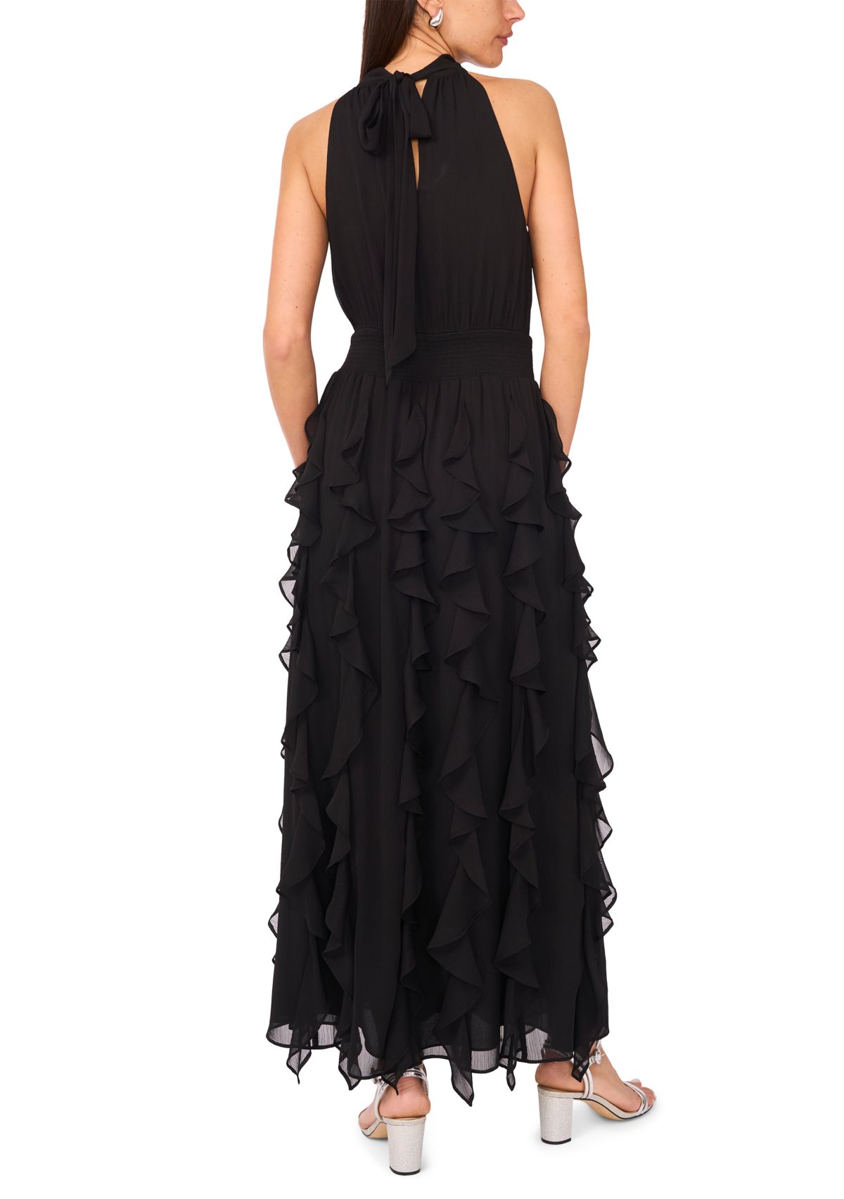 Womens Flounce Cascading Maxi Dress