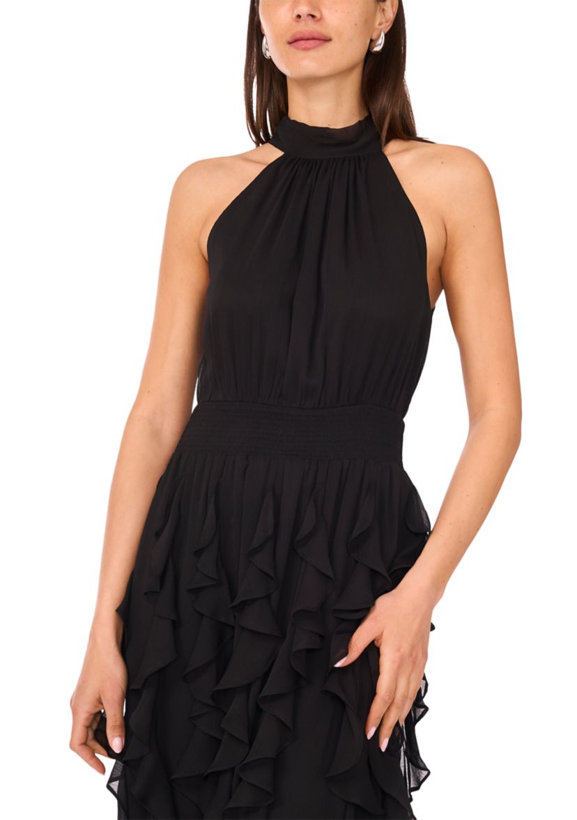 Womens Flounce Cascading Maxi Dress