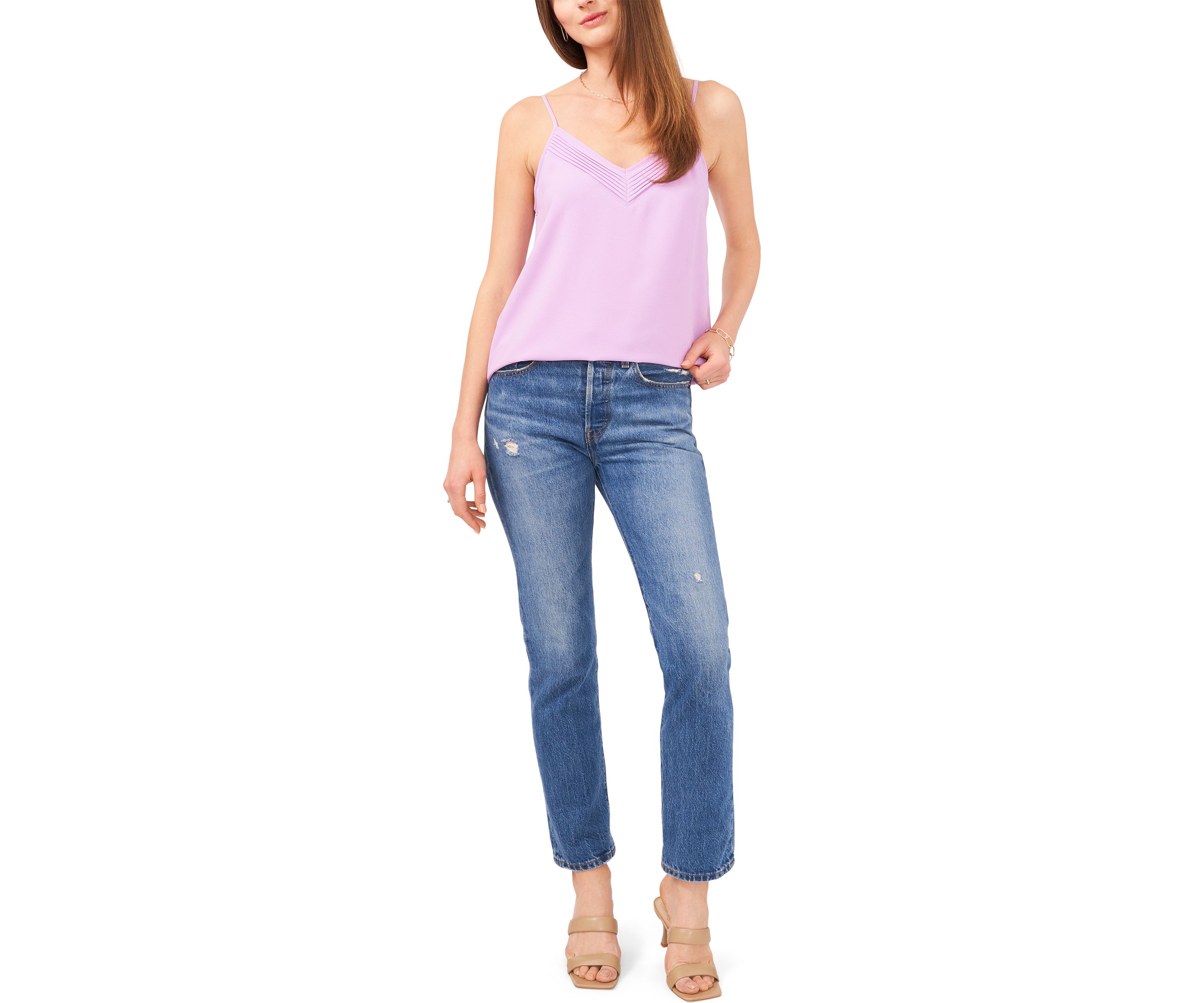 Womens Pintucked V-Neck Cami Top