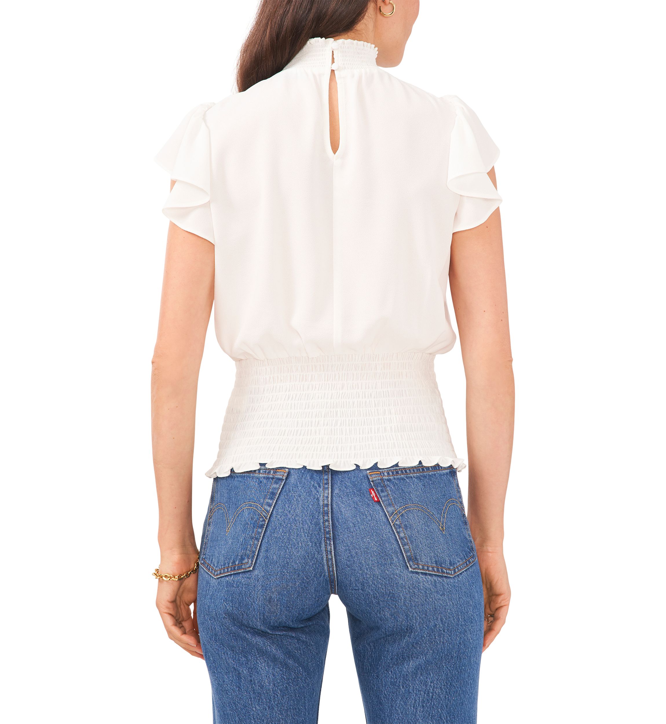 Womens Flutter Sleeve Smocked Top