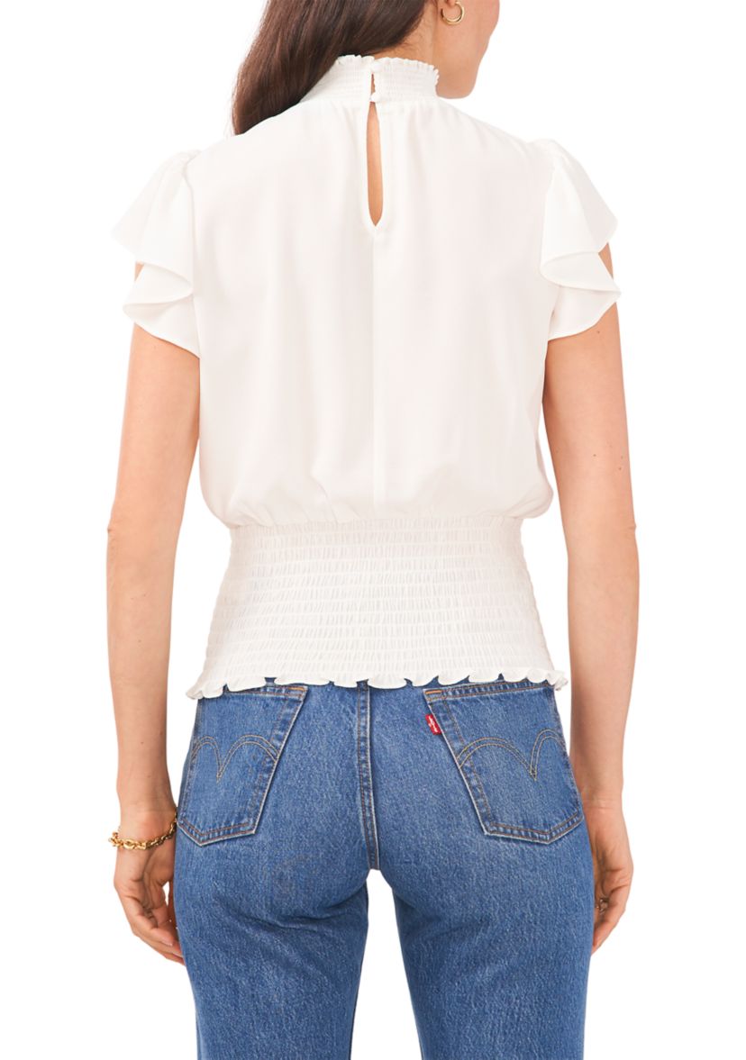 Womens Flutter Sleeve Smocked Top