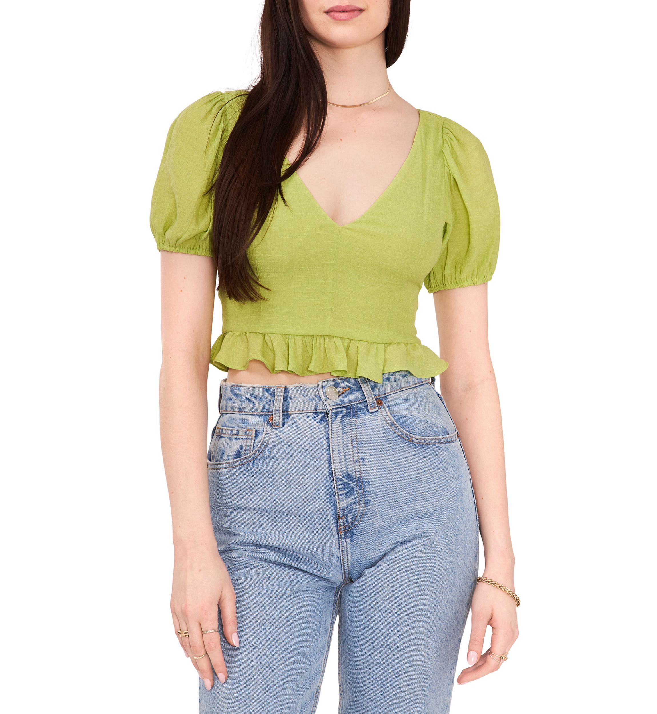 Womens Short Sleeve V-Neck Cropped Peplum Top