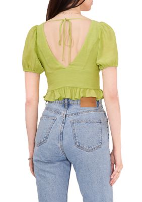 Women's Short Sleeve V-Neck Cropped Peplum Top