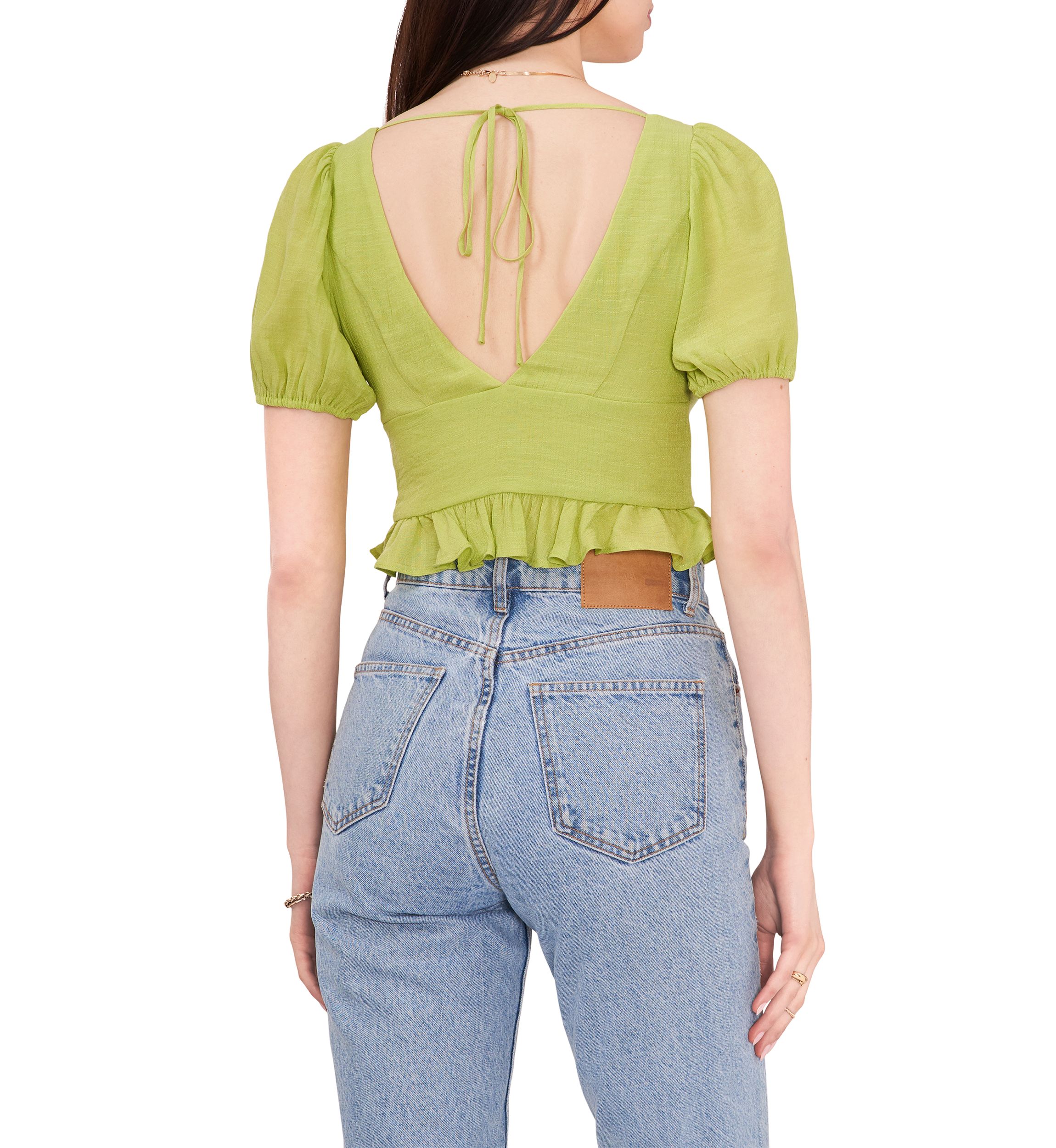 Womens Short Sleeve V-Neck Cropped Peplum Top