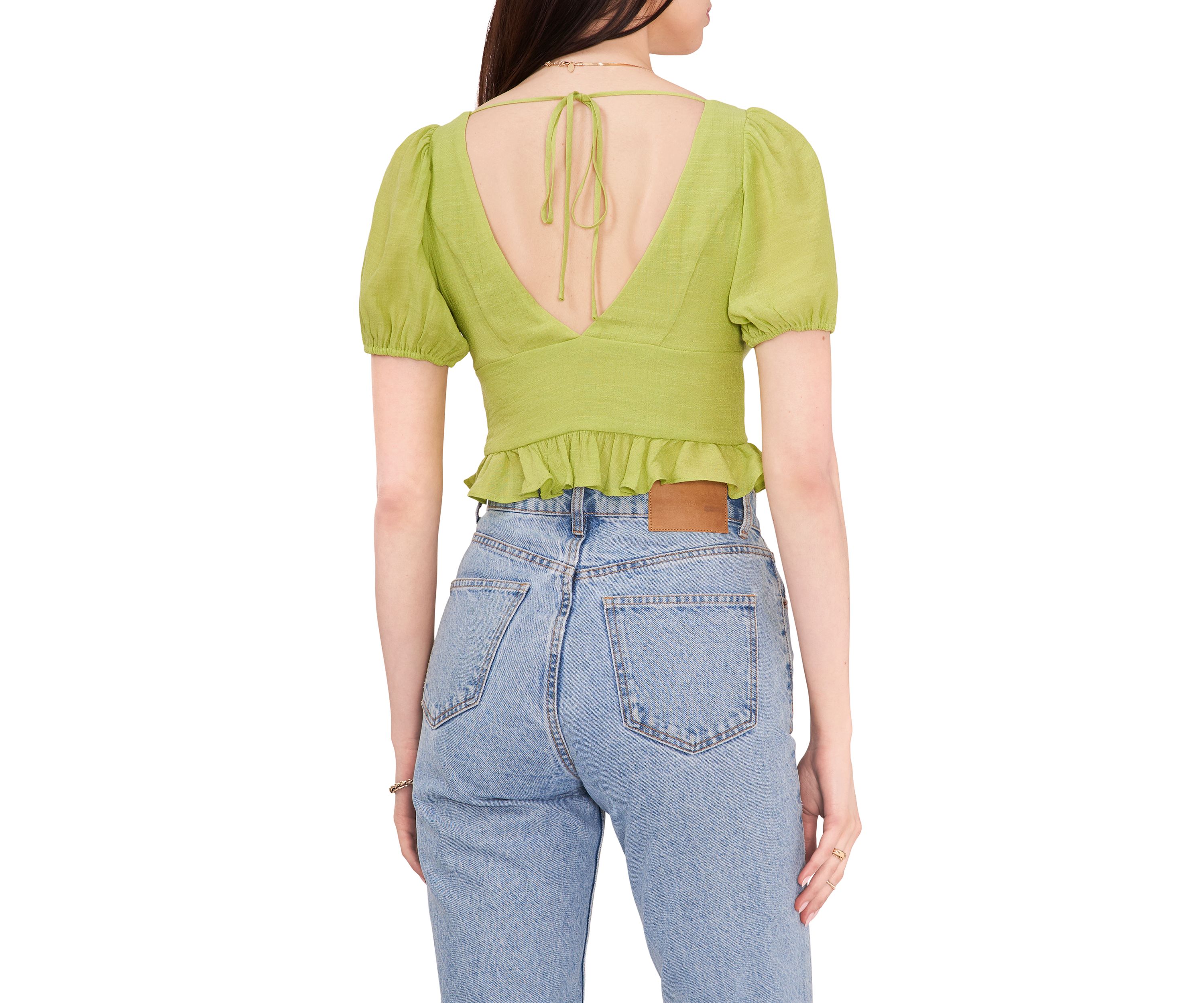 Womens Short Sleeve V-Neck Cropped Peplum Top