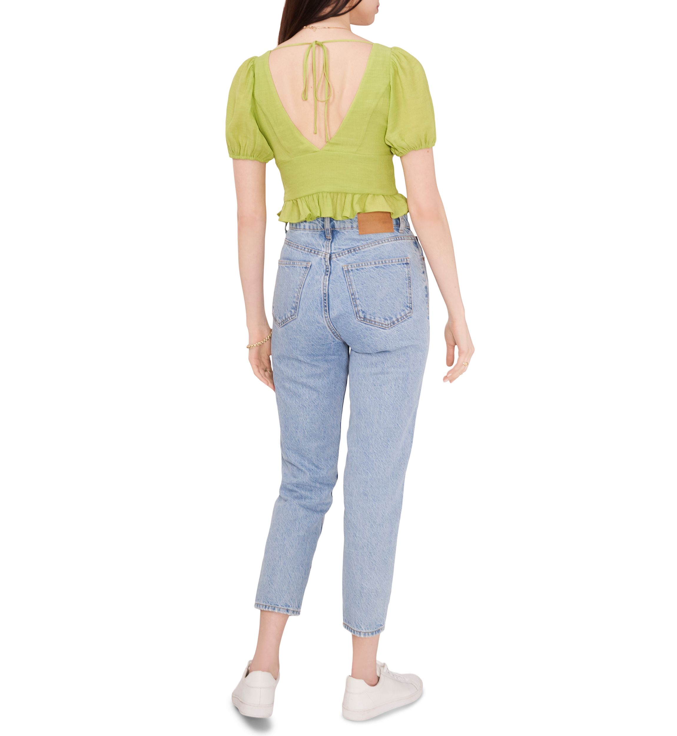 Womens Short Sleeve V-Neck Cropped Peplum Top