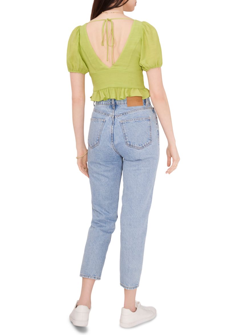 Womens Short Sleeve V-Neck Cropped Peplum Top