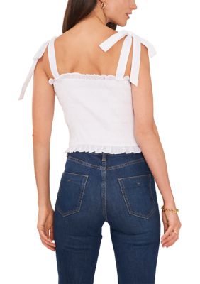 Women's Tie Shoulder Smocked Crop Top