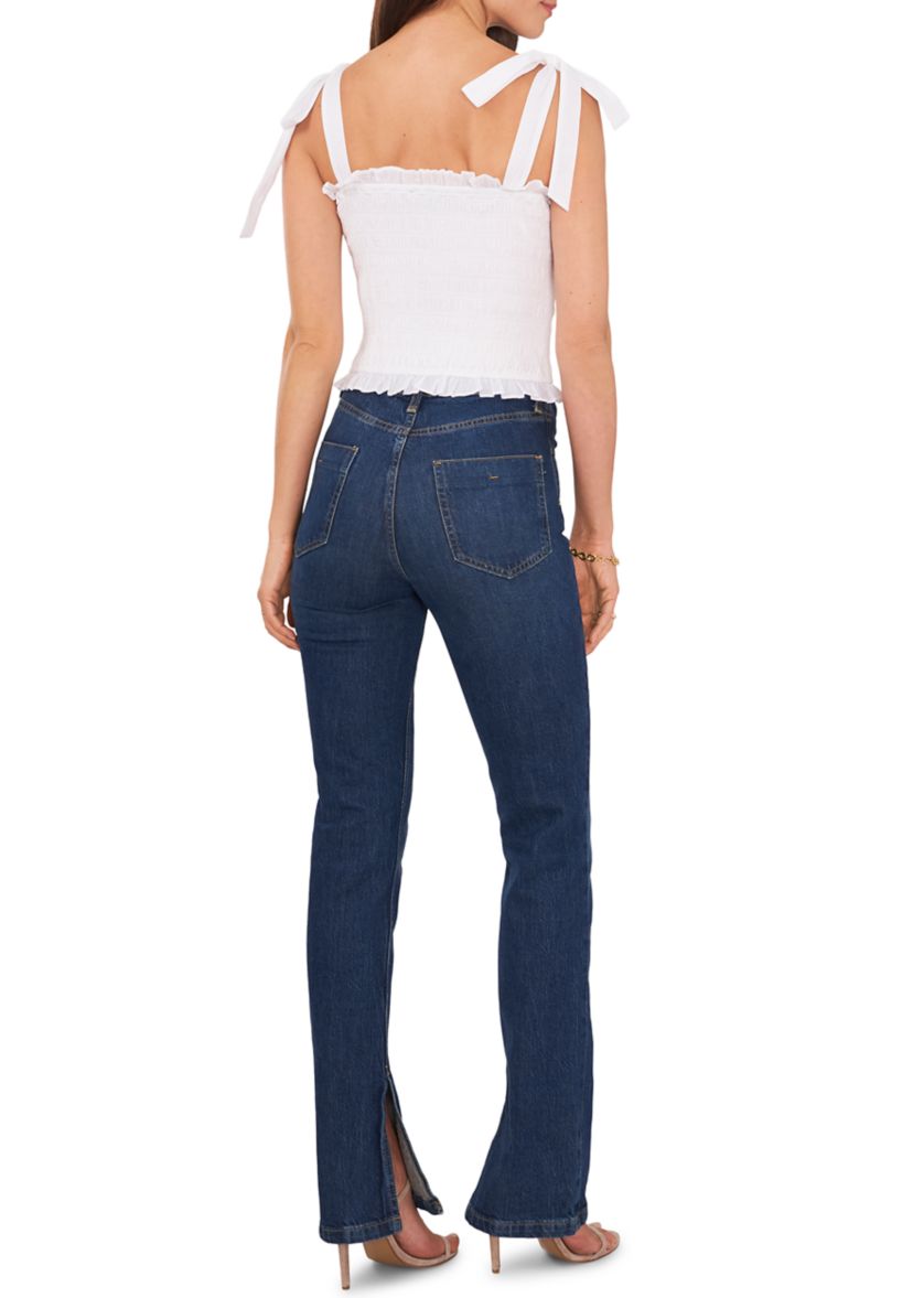 Womens Tie Shoulder Smocked Crop Top