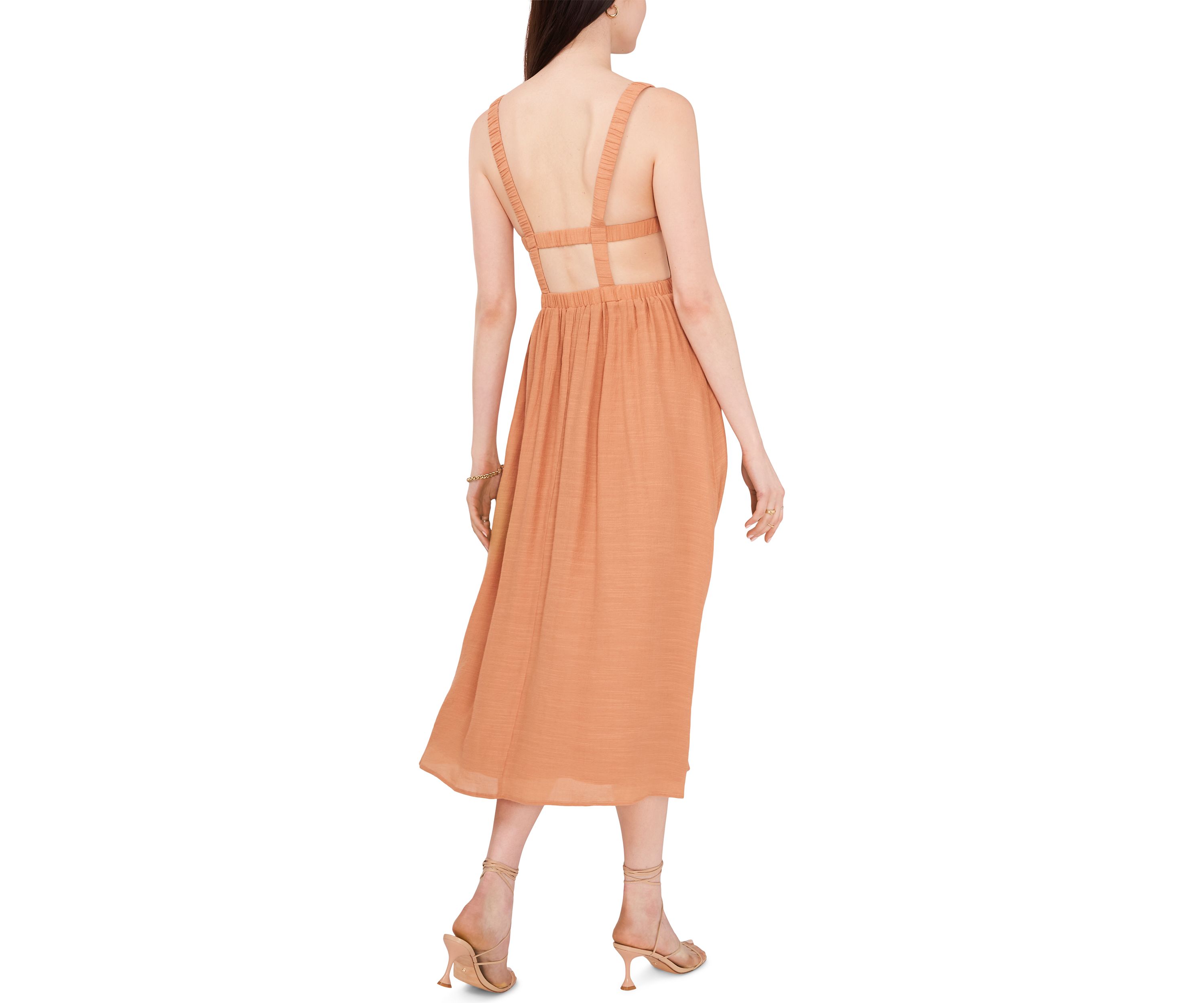Womens Sleeveless Midi Dress with Back Cutout