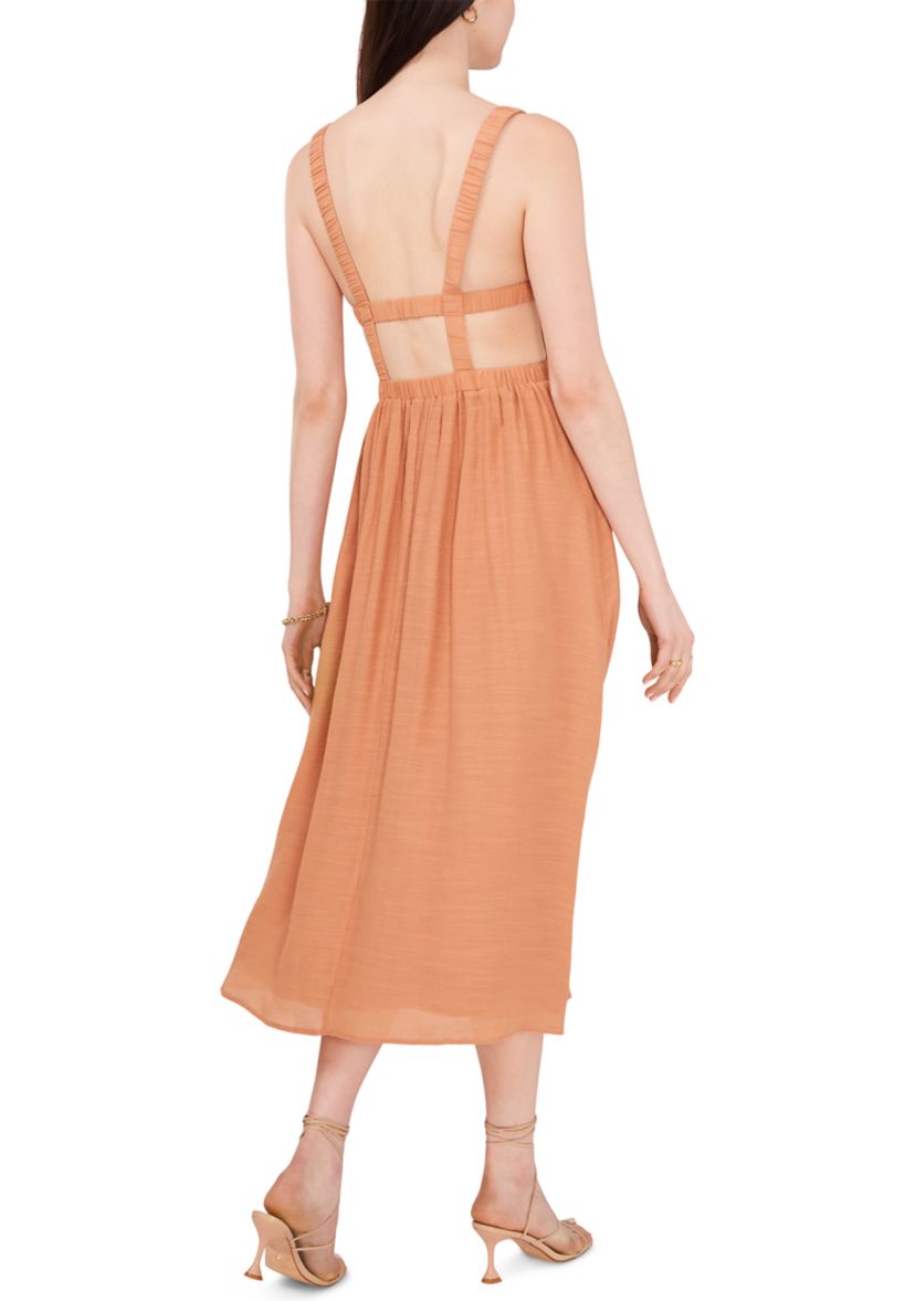 Womens Sleeveless Midi Dress with Back Cutout