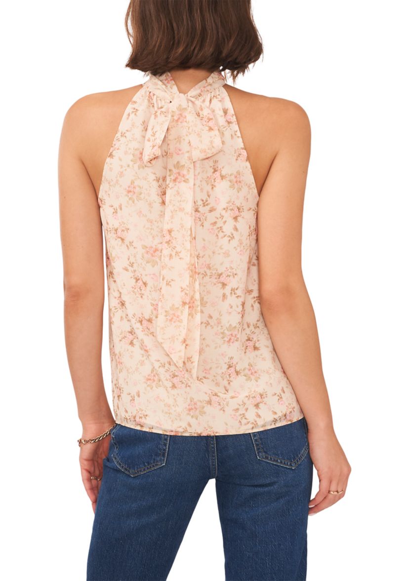 Womens Sleeveless Halter Neck Floral Tie Back Top