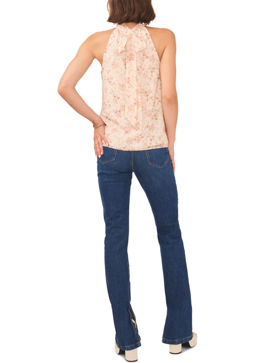 Womens Sleeveless Halter Neck Floral Tie Back Top