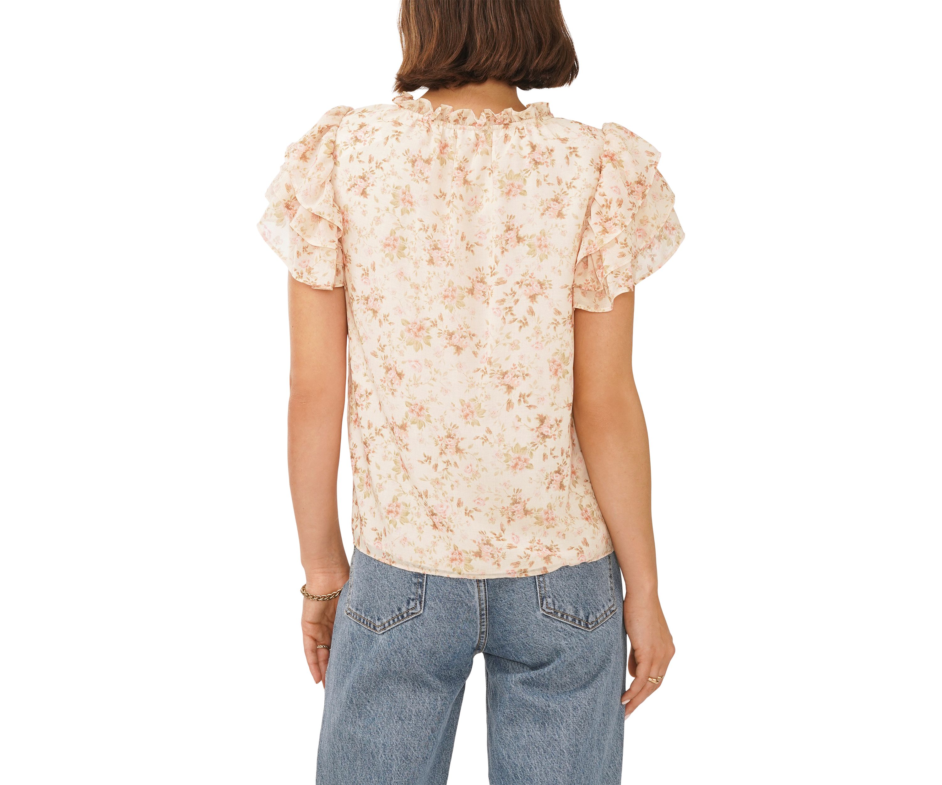Womens Flutter Sleeve Floral Top 