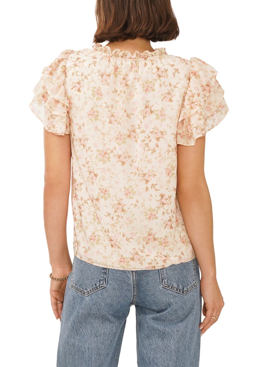 Womens Flutter Sleeve Floral Top 