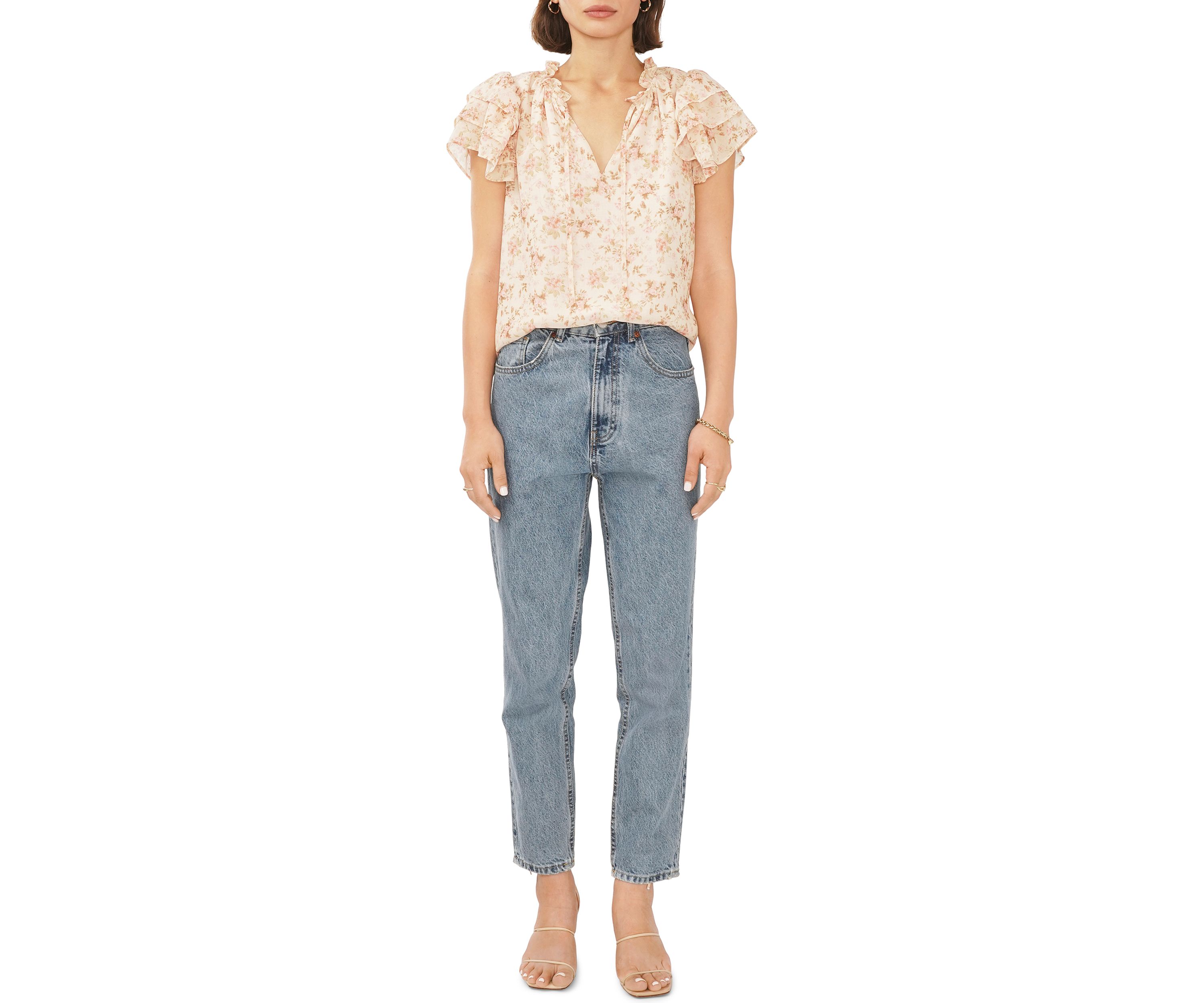 Womens Flutter Sleeve Floral Top 
