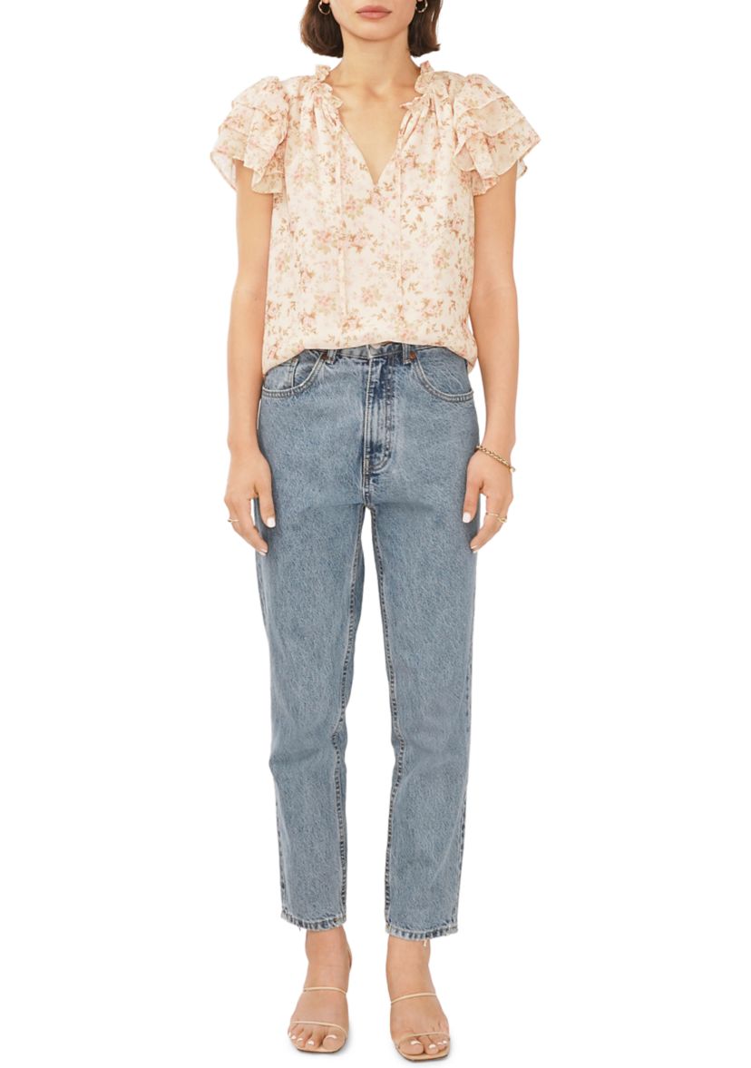 Womens Flutter Sleeve Floral Top 