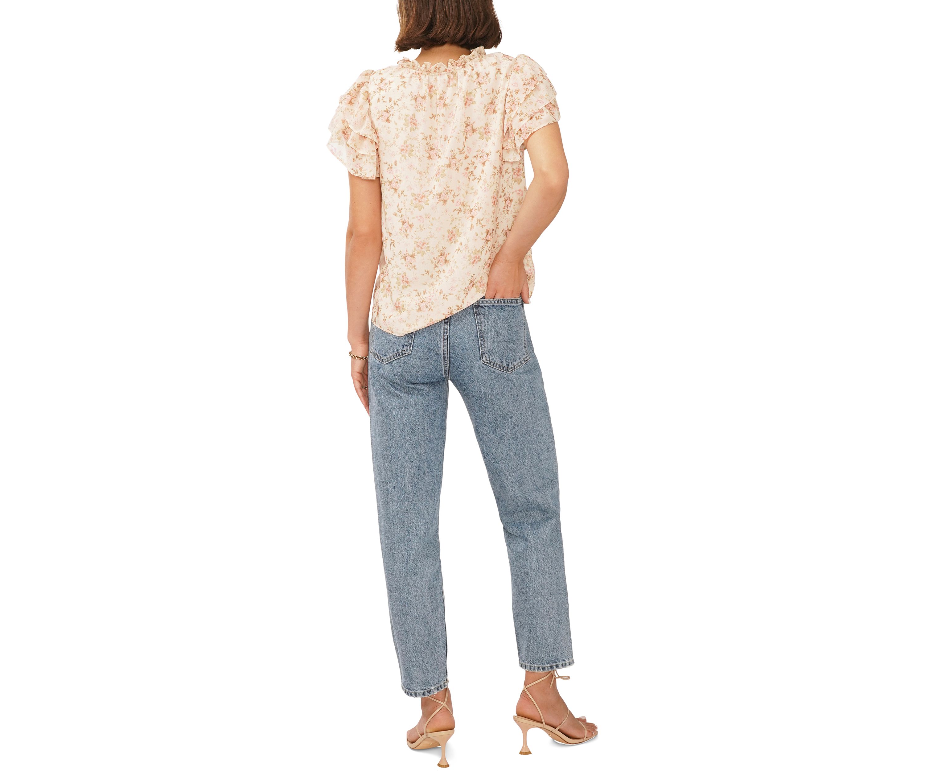 Womens Flutter Sleeve Floral Top 