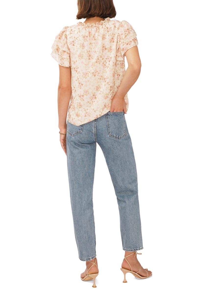 Womens Flutter Sleeve Floral Top 