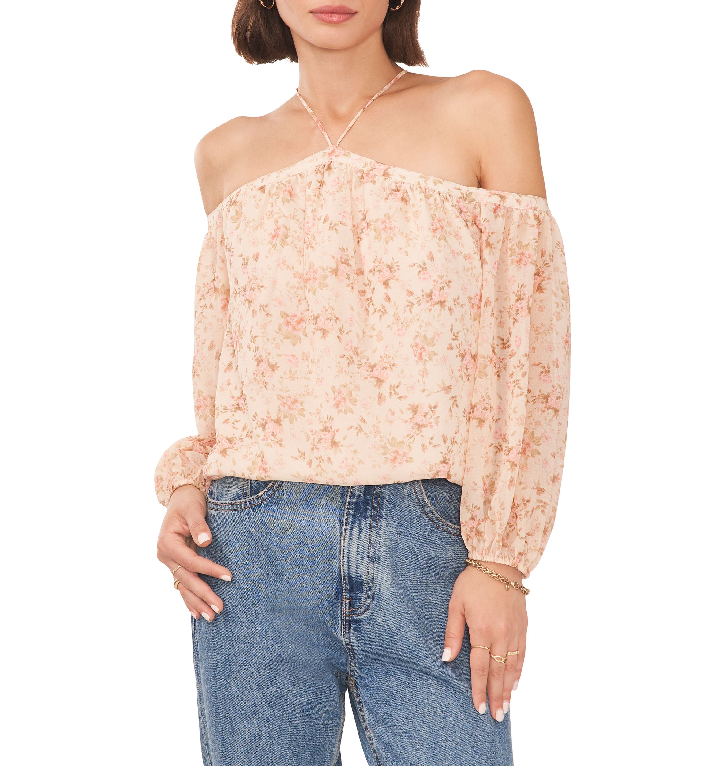 Womens Off the Shoulder Floral Blouse